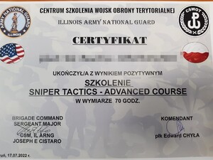 Certyfikat ukończenia szkolenia 