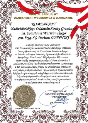 Gratulacje. Oddział Specjalny Żandarmerii Wojskowej w Warszawie. Gratulacje. Oddział Specjalny Żandarmerii Wojskowej w Warszawie.
