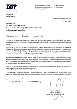 Wyrazy uznania z okazji 35. rocznicy utworzenia Straży Granicznej. Wyrazy uznania z okazji 35. rocznicy utworzenia Straży Granicznej.